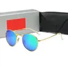 클래식 라운드 선글라스 브랜드 디자인 UV400 안경 금속 금 프레임 태양 안경 남성 여성 거울 선글라스 폴라로이드 유리 렌즈 2114