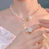 Colares de pingente Fnaf de alta qualidade de água doce colar de pérolas mulheres finas brancas rosa flor colares para mujer