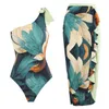 مثير واحد الكتف البيكيني مجموعة للنساء خضراء طباعة السباحة تنورة البرازيلي BIQUINI حمام بدلة لباس 231225