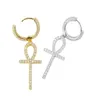 New ICE OUT Hip Hop Ankh cross Earring GoldSilver Color Plated Micro Pave Cubic Zircon Stones Egyptian Key of Life Earrings For w1386348