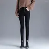 Jeans da donna Pantaloni in peluche a vita alta Capispalla autunnale e invernale Addensato elastico stretto Versatile Matita per piedi piccoli