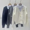 T-Shirt Fake Two Piece Shirt Cardigan Women Long Sleeve Spring Striped Shirts Neck Sweater Elegant Letters Jacket Sweaters