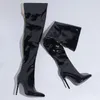 Laarzen Zwart Sexy Hakken Knie Hoge Vrouwen Over De Vrouwelijke 2023 Mode Schoenen Voor Vrouwen Lange Botas Femininas Maat 43