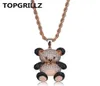 TOPGRILLZ Hip Hop Copper Rose Gold Silver Color Cubic Zircon Panda Pendant Necklace Charm For Men Women Jewelry Necklaces Gifts3733478