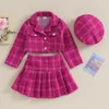 3-7Y Enfants Filles Automne Hiver Tenues Bébé À Manches Longues Blazer Manteau Plaid Jupe Plissée Béret Ensembles Enfants Vêtements De Mode 231225