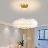 Lustres nordique chaud romantique chambre de princesse plume LED cristal couronne lampes moderne petite fille chambre salon lustre