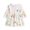 Girl Dresses 2023 Baby Girls Long Sleeved Flower Print Clothes Bowknot Kids Princess Dress Children Party Ball Pageant Outfit