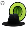 FS 2020 60CM Hat Black Green Patchwork Fedora Hats Men Women Wide Brim Panama Cowboy Trilby Cap Party Elegant Wool Felt Jazz Hat C9225040