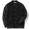 Schulmannschaftsuniform für Herren, schwarze Lederärmel, College-Uni-Jacke, gesteppter Baseball-Letterman-Mantel, Übergröße S-6XL 231226