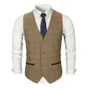 Men's Check Tweed Slim Fit British Style Pure Cotton Single-breasted Sleeveless Jacket Wedding Vest Men