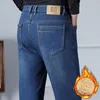 Jeans pour hommes hiver polaire classique affaires lâche droite épais chaud pantalon mâle marque décontracté en peluche Denim pantalon