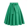 Skirts Women's High Waist A-Line Skirt Belted Bow Big Swing Skater Summer Dating Party Midi Retro Office Lady Workwear