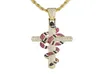 Pendentif croix de corail plaqué or 18 carats, en or blanc, Zircon glacé, bijoux Hip Hop scintillants, cadeau 9318343