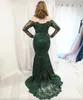 Dark Green Mermaid Lace Evening Dresses Long 2024 Off Shoulder Long Sleeves Appliques Formal Prom Party Gowns vestido de noite Plus Size