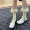 Women Socks Y2K Feather Fur Tube Rose Pink JK Lolita Cotton Funny Harajuku Korean Chic Warm Streetwear