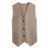 Men's V-neck Sleeveless Knitted Cardigan with Pockets Three-button Slim-fit Sweater Vest Suitable for Business