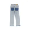 Men's Jeans Harajuku Star Letter Embroidery Splice Straight Tube Flare Pants Retro Split Large Casual Denim Fashion Wear