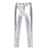 Motorcycle PU Leather Pants Men Brand Skinny Shiny Gold Coated Metallic Trousers Nightclub Stage Perform for Singers 231225