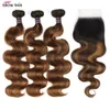 Tissage en lot brésilien Remy Transparent avec Closure, Body Wave, 4x4, FB 30, 231226, à reflets, pour femmes