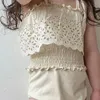 set 2022 Summer New Korean Style Baby Girls Swimsuits Lace Hollow Out Toddlers Kids Beach Vacation Bikini Children Swimwear