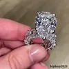 10ctビッグシミュレーションダイヤモンドリングユニークなカクテル梨カットホワイトトパーズジェムストーン婚約ウェディングエンゲージメントリング