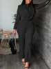 Sexy Off Waist Long Sleeve Shirt Trousers Office Lady Spring Summer Fashion Elegant Solid Pants Two Piece Set Women Outfit 231225