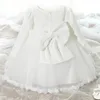 Baby Girls Long Sleeve Dresses for Xmas Party Wedding Lace Big Bow Infant Girl 1st Birthday Princess White Baptism Dress 231226