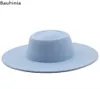 Chapéus de borda larga Bauhinia Mulheres Elegante Fedora de Feltro com Faixa de Fita Étnica 95cm Trilby Derby Bowler Chapéu Vestido de Noiva Cap Y22102751401