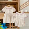 Sister Outfit Summer Girl Baby Romper Toddler Girls Embroidery Dresses Infant Children Cotton Short Sleeve Onepiece 231226