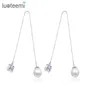 Dangle Chandelier LUOTEEMI Brand Trendy Drop Earrings Double Side Shining CZ With Simulated Pearl Jewelry Ear Wire Long Chain Br5239942