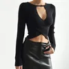 Women's Sweaters Girl Hollow Out Cross Crop Top With Exposed Navel Slimming Knitted Spring Sexy Tight Pure Desire Sweater T-shirt