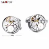 Manschettenknöpfe von Savoyshi, mechanisches Uhrwerk, Manschettenknöpfe für Herren-Hemdmanschetten, funktionsfähiges Uhrwerk, Marken-Manschettenknöpfe, Designer-Schmuck