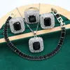 Chokers Classic Sier Color Bride Jewelry Set for Women Wedding Black Zircon Bracelet Earrings Necklace Pendant Ring Christmas Gift