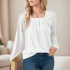 Chemisiers pour femmes dames col carré chemise pull hauts couleur unie printemps plissé à manches longues lâche blouse décontractée femmes Ropa De Mujer