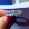 Alyans Baguette Cut Lab Diamond Promise Yüzük 925 STERLING Gümüş Nişan Bandı Kadınlar Gelin Güzel Partisi Takı Hediye251o