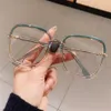 Sonnenbrille Grün Klarer Druck Quadratische Anti-Blaulicht-Brillen für Frauen Legierung Leopard Oversize Computer Myopie Brillengestell Fema189F