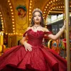 Bourgogne Brillant Robe De Bal Quinceanera Robes 2024 Perlée 3D Fleur Applique Dentelle Douce 16 Robe À Lacets Corset Robes De 15 Anos