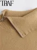 Traf eleganckie szare dzianiny luźne swetry Sweter Turtleeck pullover z długim rękawem samice zestawy Y2K 2023 Zima 231225