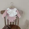 Macacão Milancel Bebê Meninas Roupas Grande Arco Doce Menina Uma Peça Turn Down Collar Knit Roupas