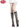 Mulheres meias 5 pares ultra-fino meias de náilon elasticidade transparente senhoras joelho alta qualidade longa meninas meia