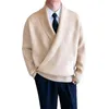 Мужские свитера, зимний свитер с глубоким v-образным вырезом, вязаный толстый теплый пуловер на осень, мягкий ветрозащитный повседневная одежда