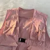 Clássico multi bolso colete tático casaco japonês casal workwear hip hop streetwear rosa único botão sem mangas jaquetas 231226
