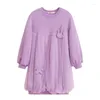 Girl Dresses AMII Kids For Girls 2023 Winter Long Sleeve Casual Solid Brooch Pleated 3-12y O-neck Children Vestidos 22270064