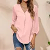 Kvinnor Bluses Womens Summer Chiffon V Neck Long Sleeve Blus Casual Loose Work Business Floral Shirts Tunic Tops