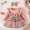 Abito per bambini 3 mesi Stile Moda Manica lunga Natale Griglia rossa Principessa Abiti da cerimonia Ootd Baby Girl 231226