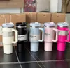 Con logo DHL Quencher 40 once Tumbler Tie Dye Azzurro Rosa Leopard Maniglia Coperchio Paglia Boccale di birra Bottiglia d'acqua Verniciatura a polvere Tazza da campeggio esterna E1226