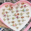 Cluster Rings Gift Box 12Pcs Mixed Style Crystal Assorted Flower Animal Adjustable Kids Girls Party Fashion Finger Jewelry