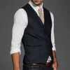 Herr Black Herringbone Wedding One Piece Custom Slim Men's Suit V-Neck Fashion Vest