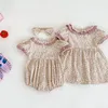 Syster outfit sommarflicka baby romper småbarn flickor broderi klänningar spädbarn barn bomull kort ärm enstycke 231226