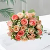 Decorative Flowers Faux Silk Cloth Elegant Artificial Rose Hydrangea Bouquet For Wedding Arrangement Bridal Centerpiece A